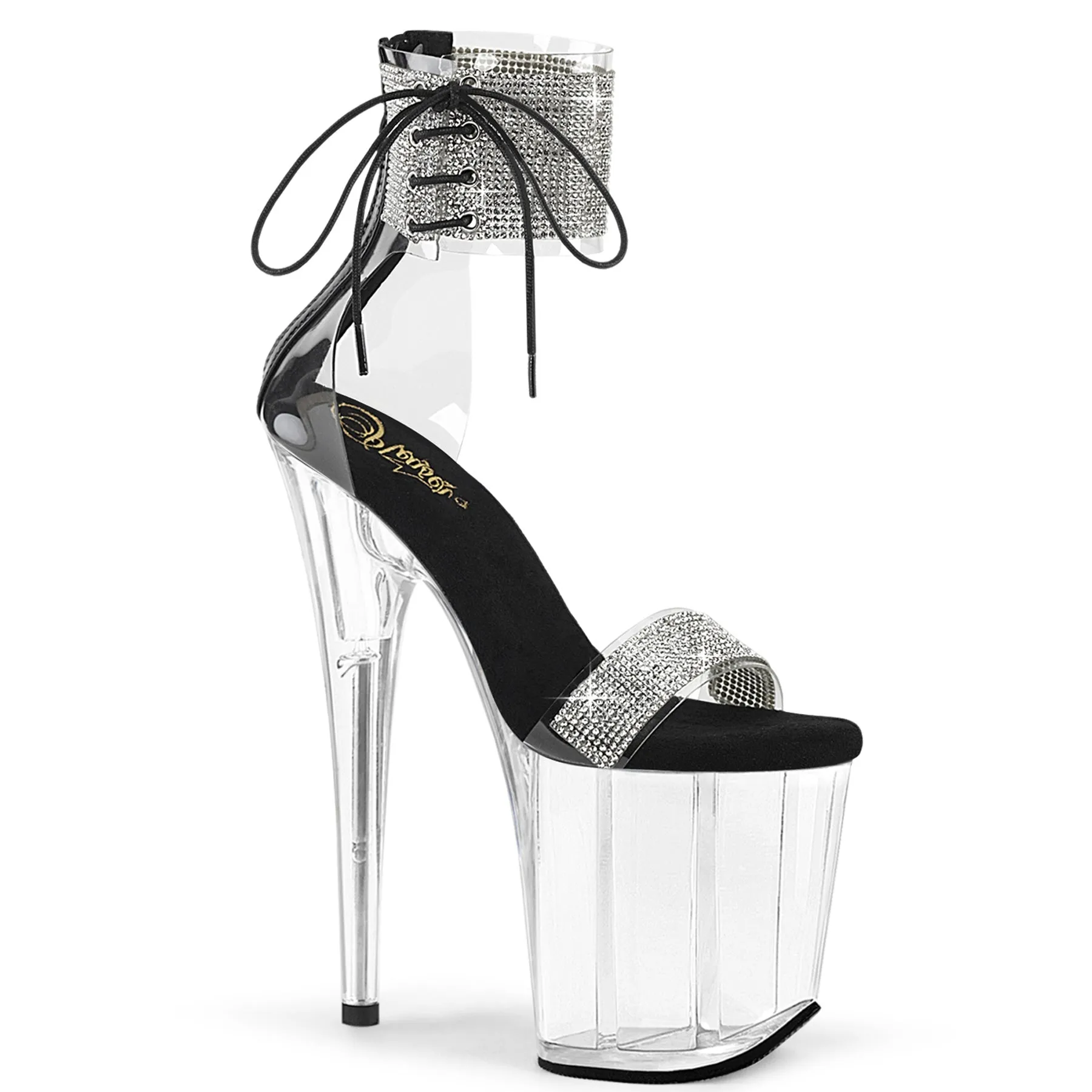 FLAMINGO-827RS Pleaser Clear/Black Sexy Platform Shoes (Pole Dancing Heels)
