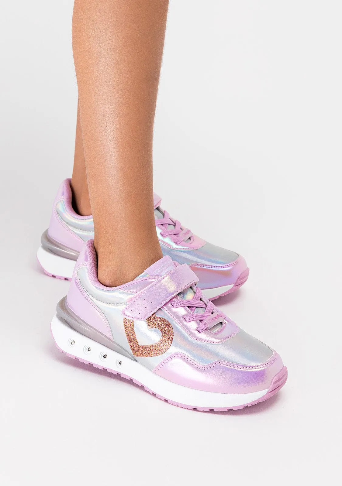 Girl's Pink Heart With Lights Sneakers
