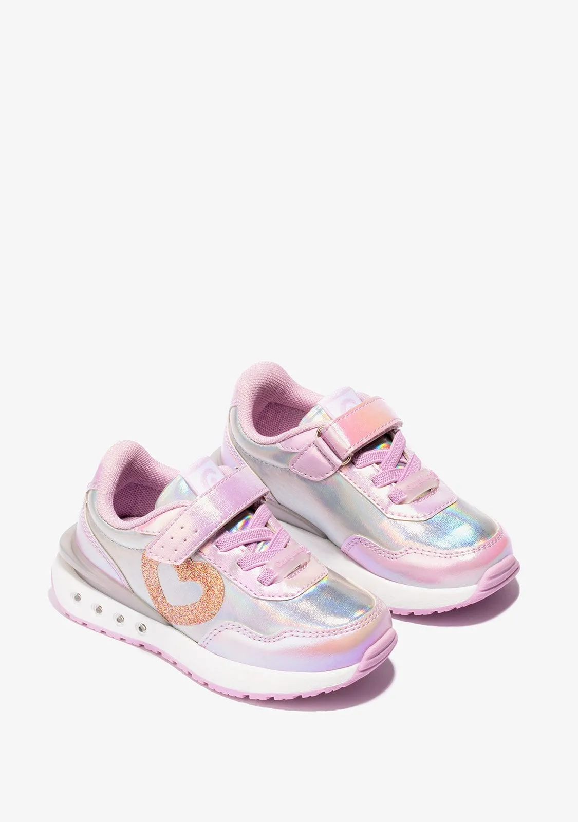 Girl's Pink Heart With Lights Sneakers