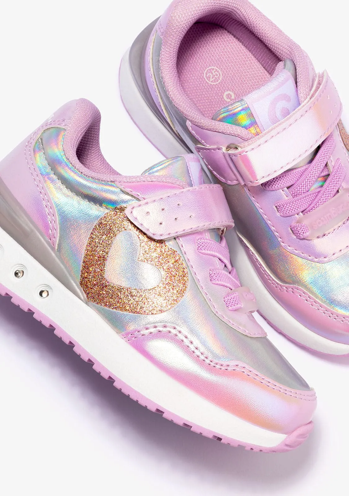 Girl's Pink Heart With Lights Sneakers