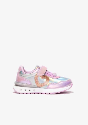 Girl's Pink Heart With Lights Sneakers