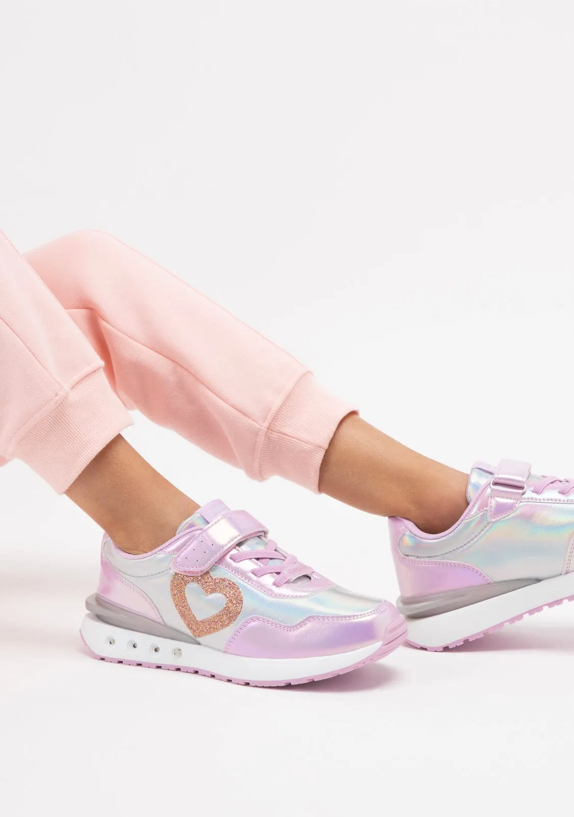 Girl's Pink Heart With Lights Sneakers