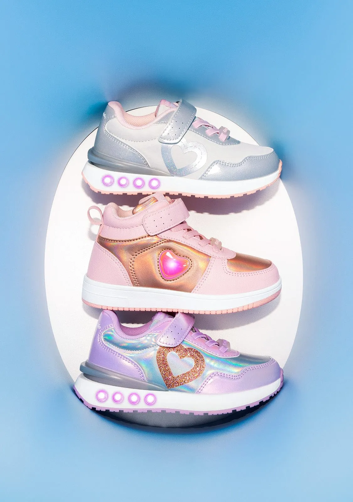 Girl's Pink Heart With Lights Sneakers