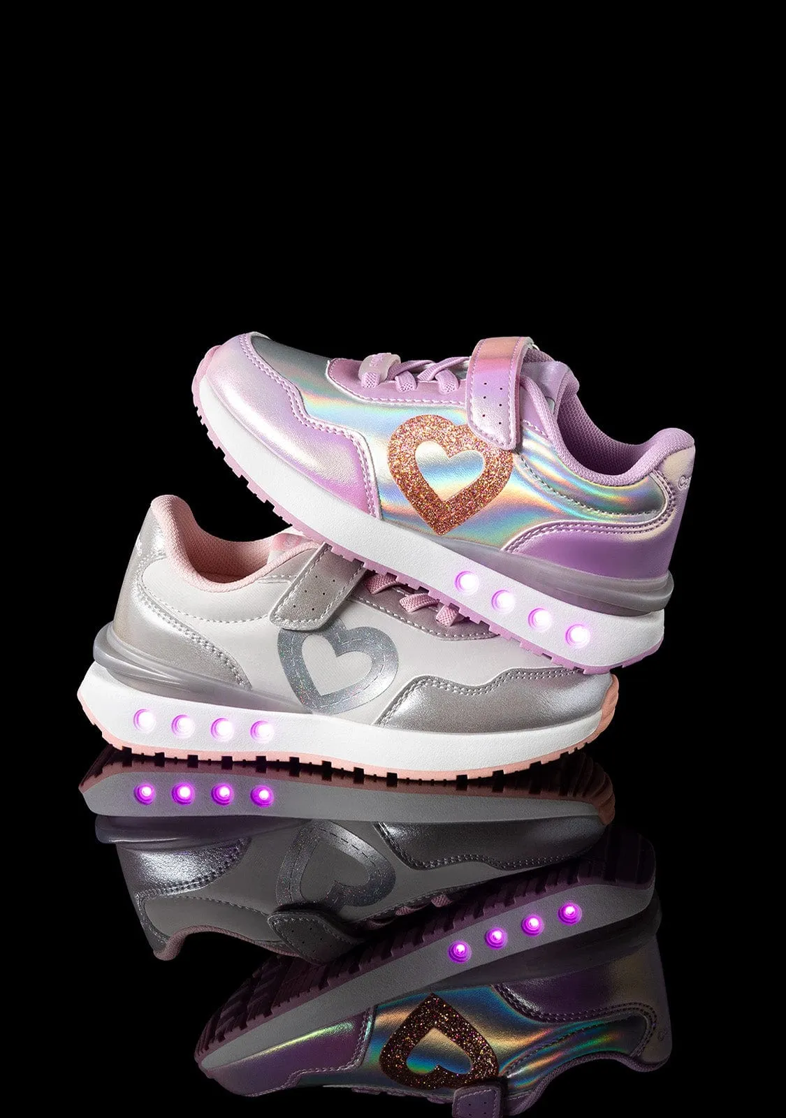 Girl's Pink Heart With Lights Sneakers