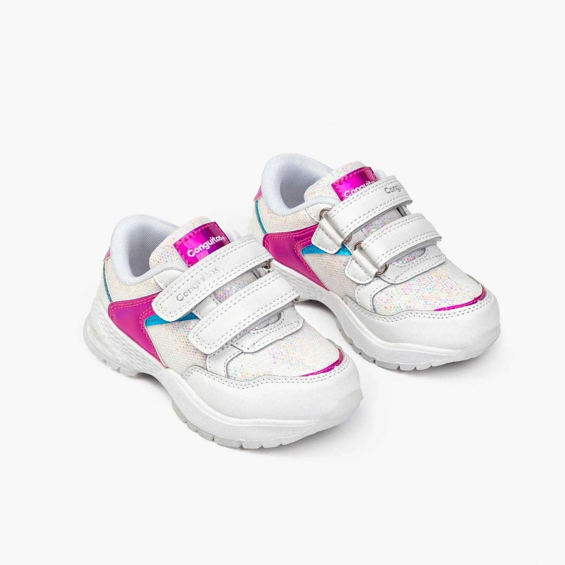 Girl's White Sneakers with Lights