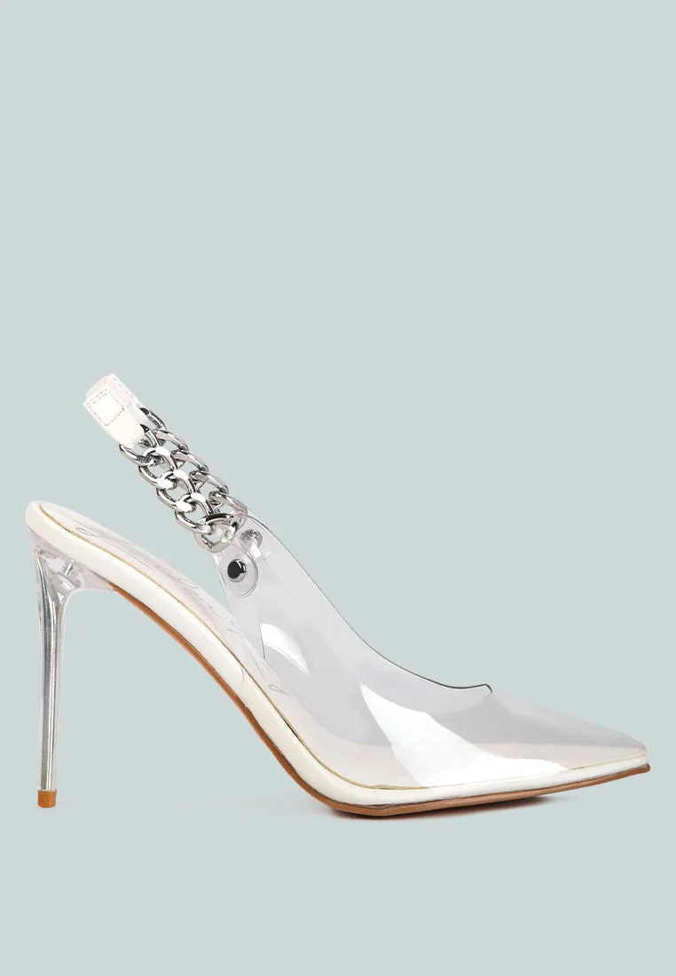 goddess heeled clear chain slingback sandals