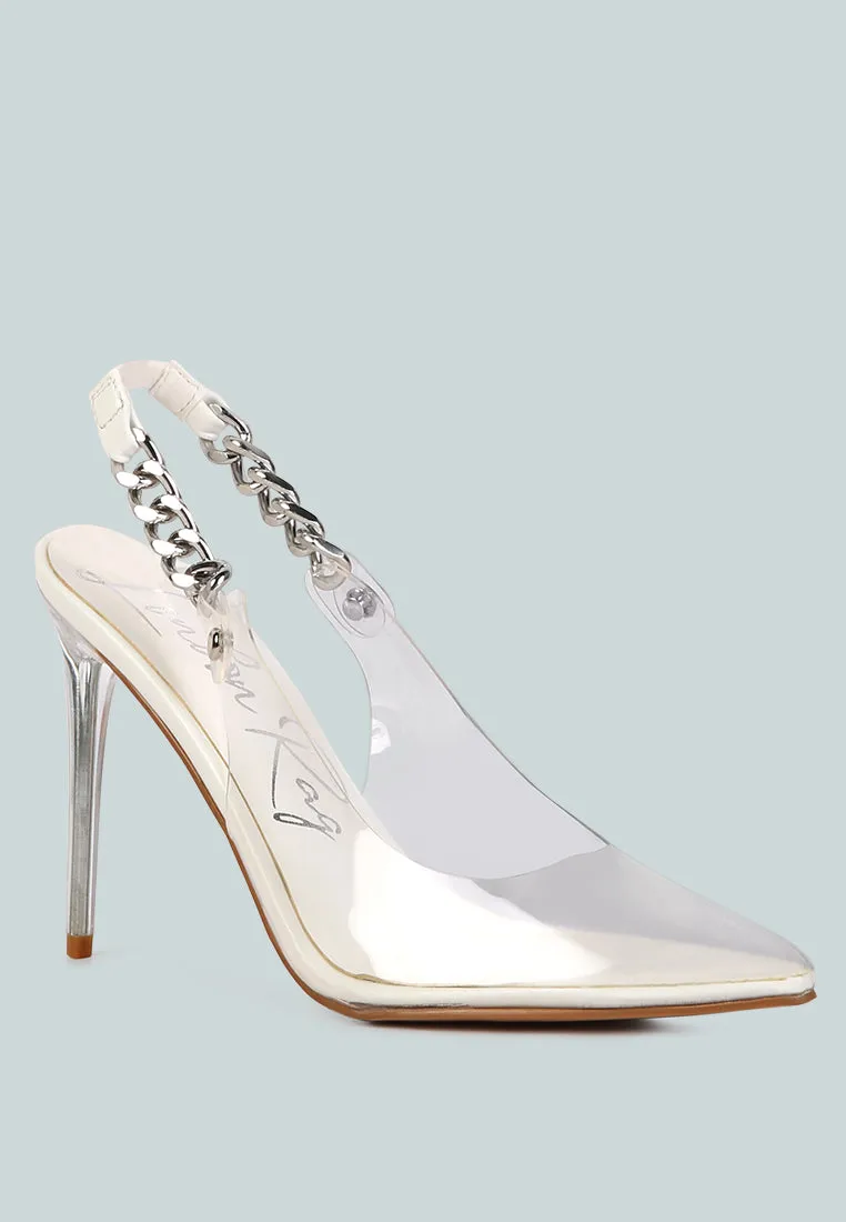 goddess heeled clear chain slingback sandals