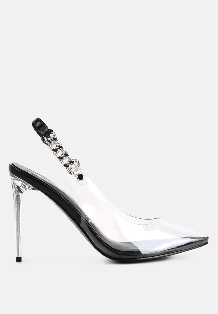 goddess heeled clear chain slingback sandals