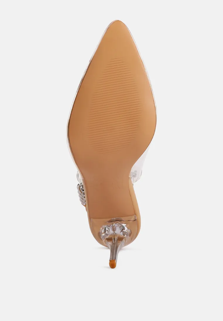goddess heeled clear chain slingback sandals