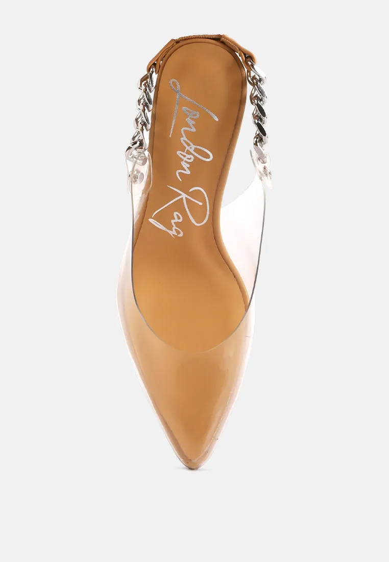 goddess heeled clear chain slingback sandals