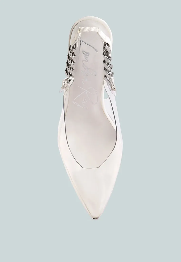 goddess heeled clear chain slingback sandals