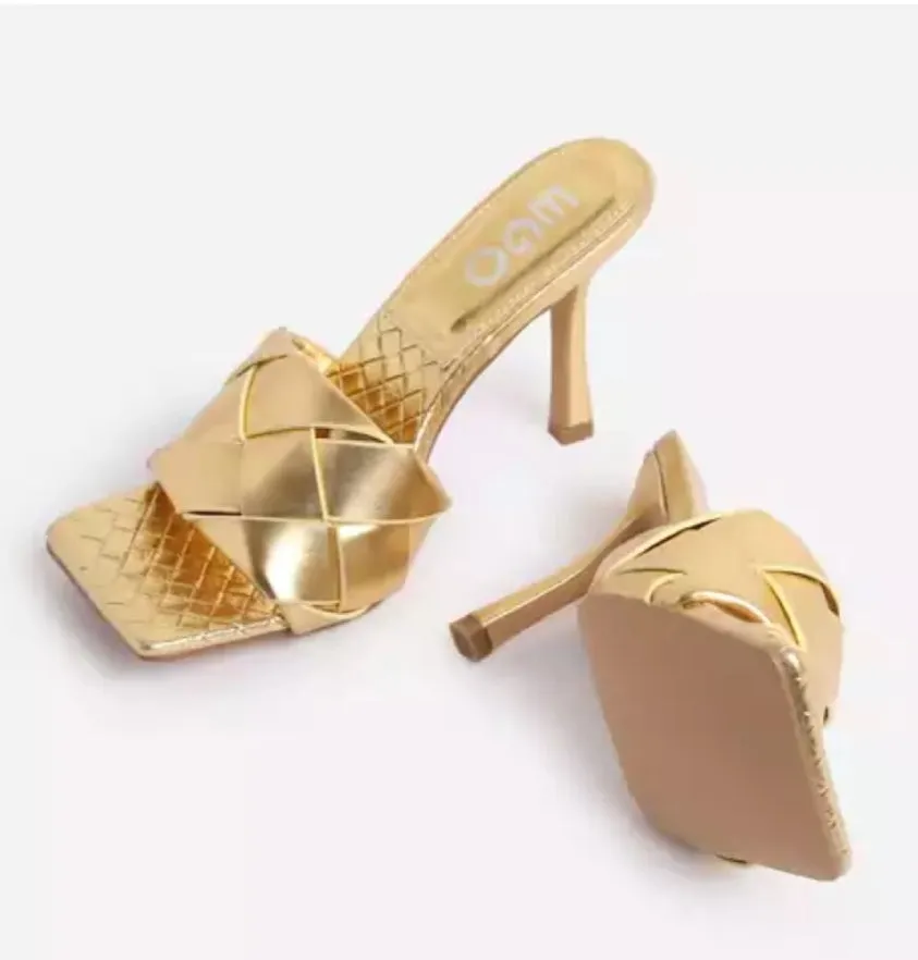 GOLDEN GODDESS PEEP TOE MULES