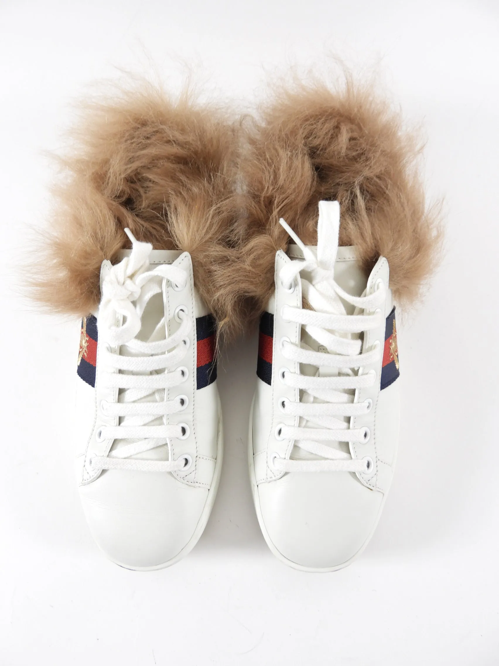 Gucci Ace Shearling Low Top  White Sneakers - 37