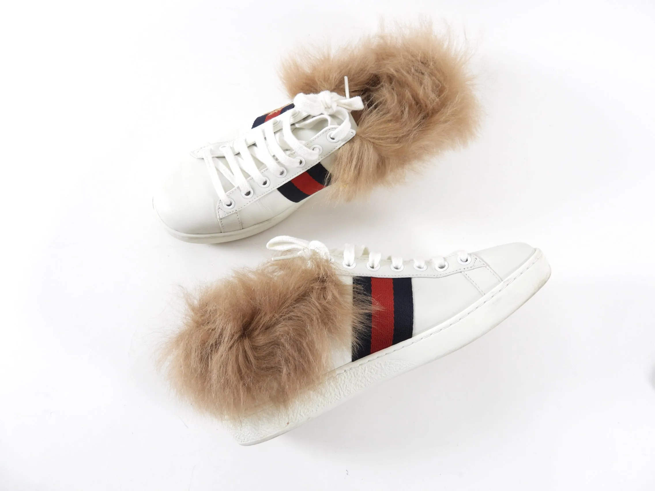 Gucci Ace Shearling Low Top  White Sneakers - 37