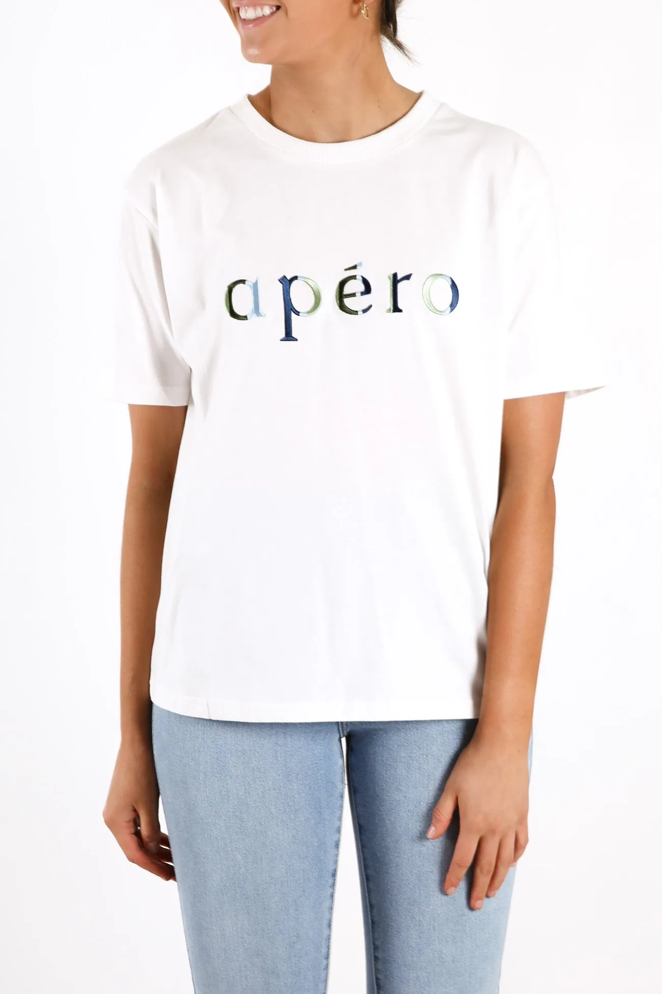Journey Embroidered Tee White Blue Multi