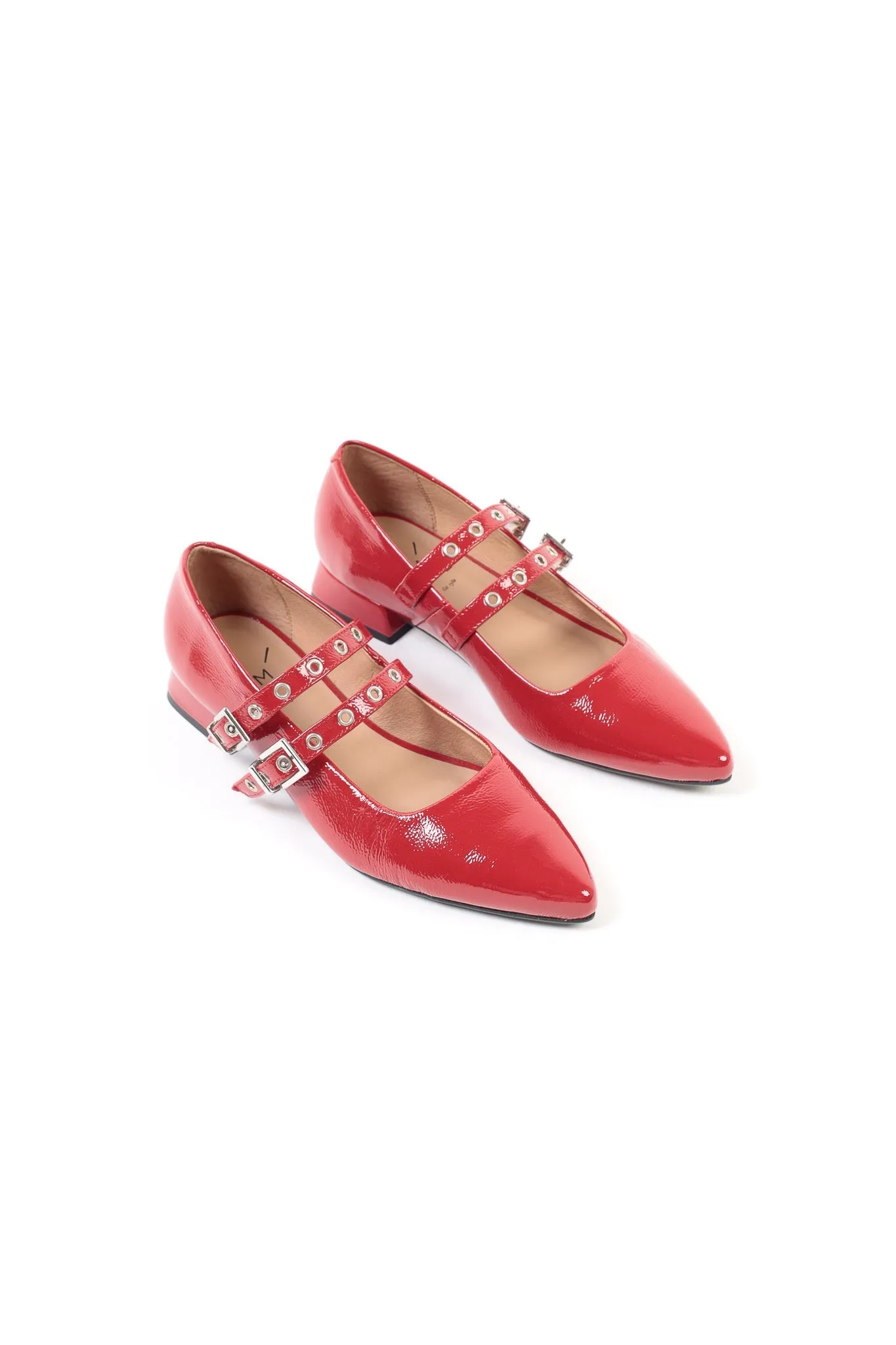 KATRINA RED - Pointed Patent Leather Mary Jane Pumps