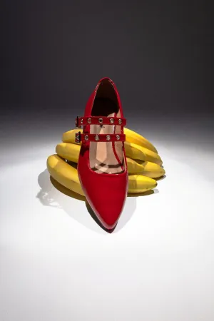 KATRINA RED - Pointed Patent Leather Mary Jane Pumps