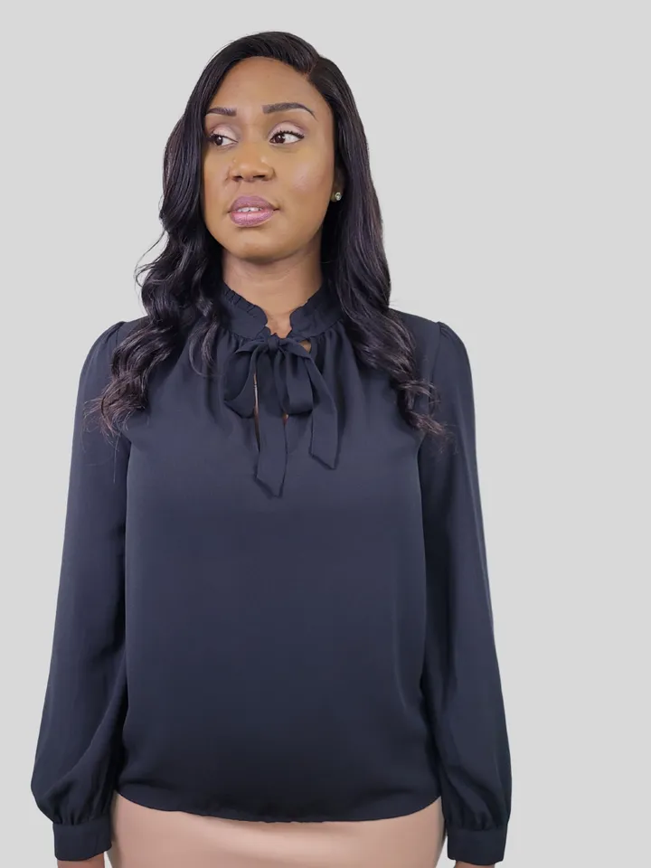 Keep Me Chic Tie Up Blouse -  Black