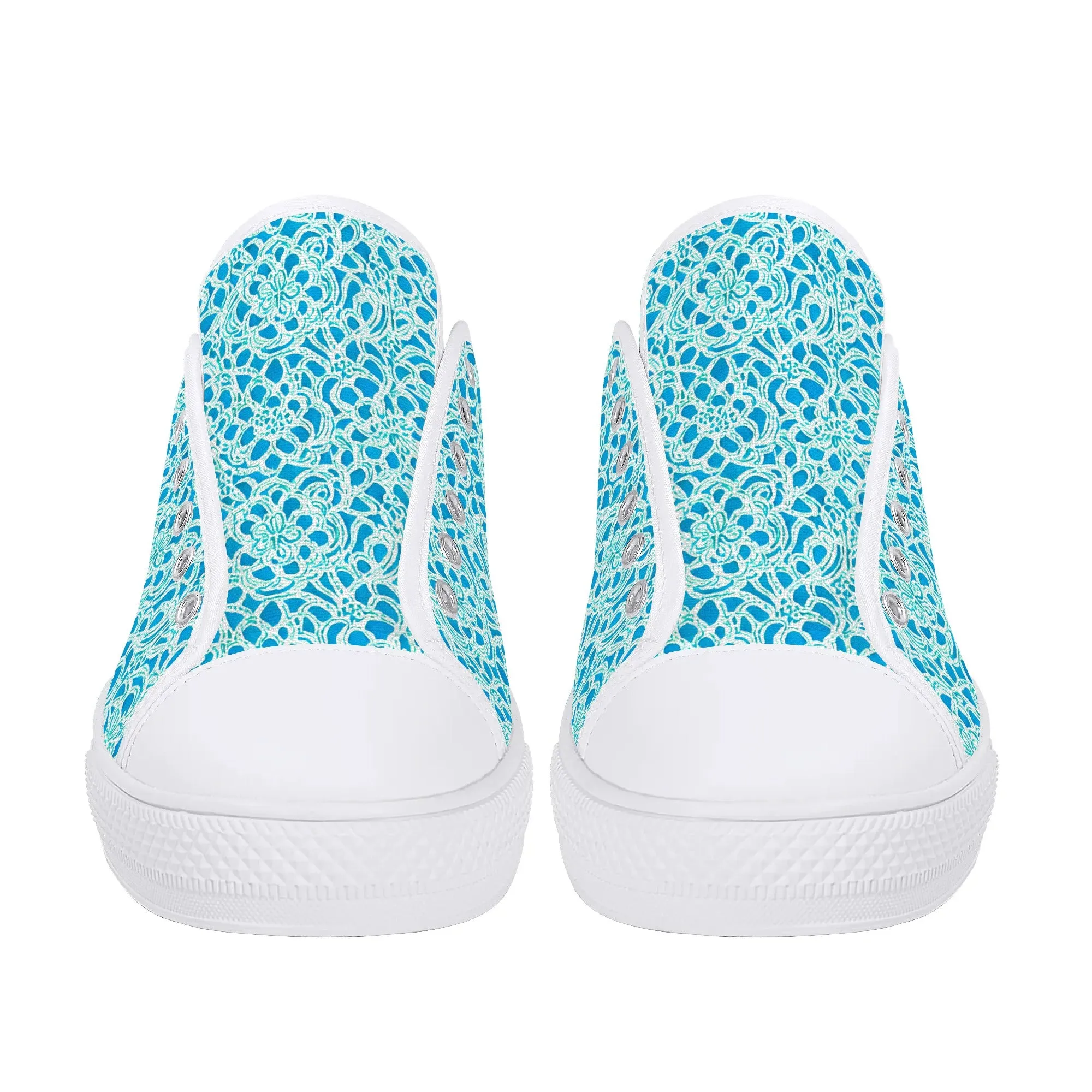 Luminous Swirls: Abstract Watercolor Floral Patterns in Lime Green and Blue Womens Low Top Canvas Sneakers US5.5 - US12