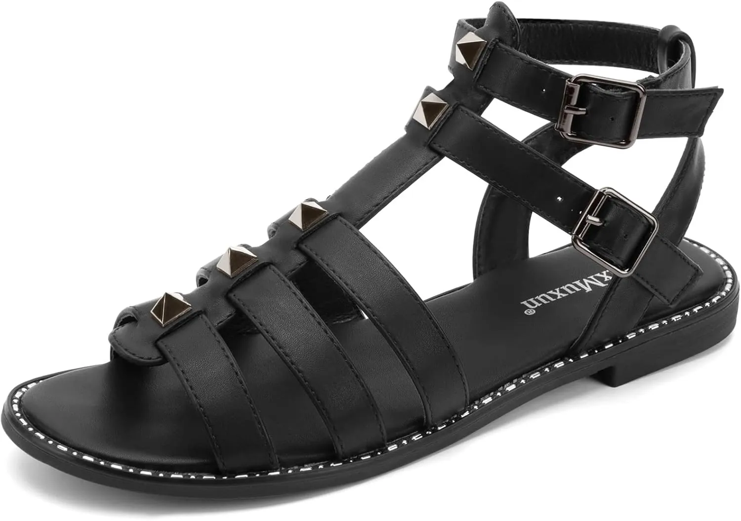 MaxMuxun Gladiator Sandals For Women Flat Ankle Strap Open Toe Strappy Summer Sandals With Studs