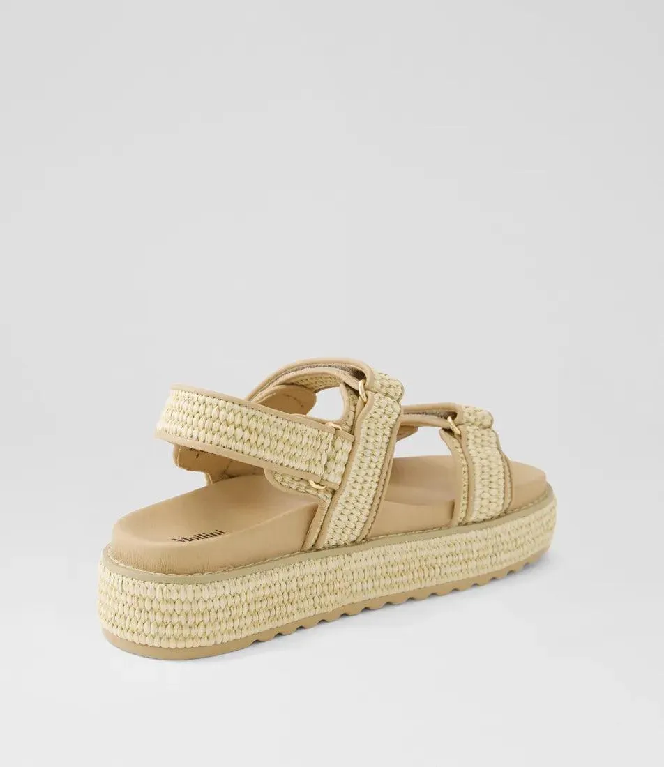 MOLLINI BRIDGETT NATURAL WOVEN LEATHER SANDALS