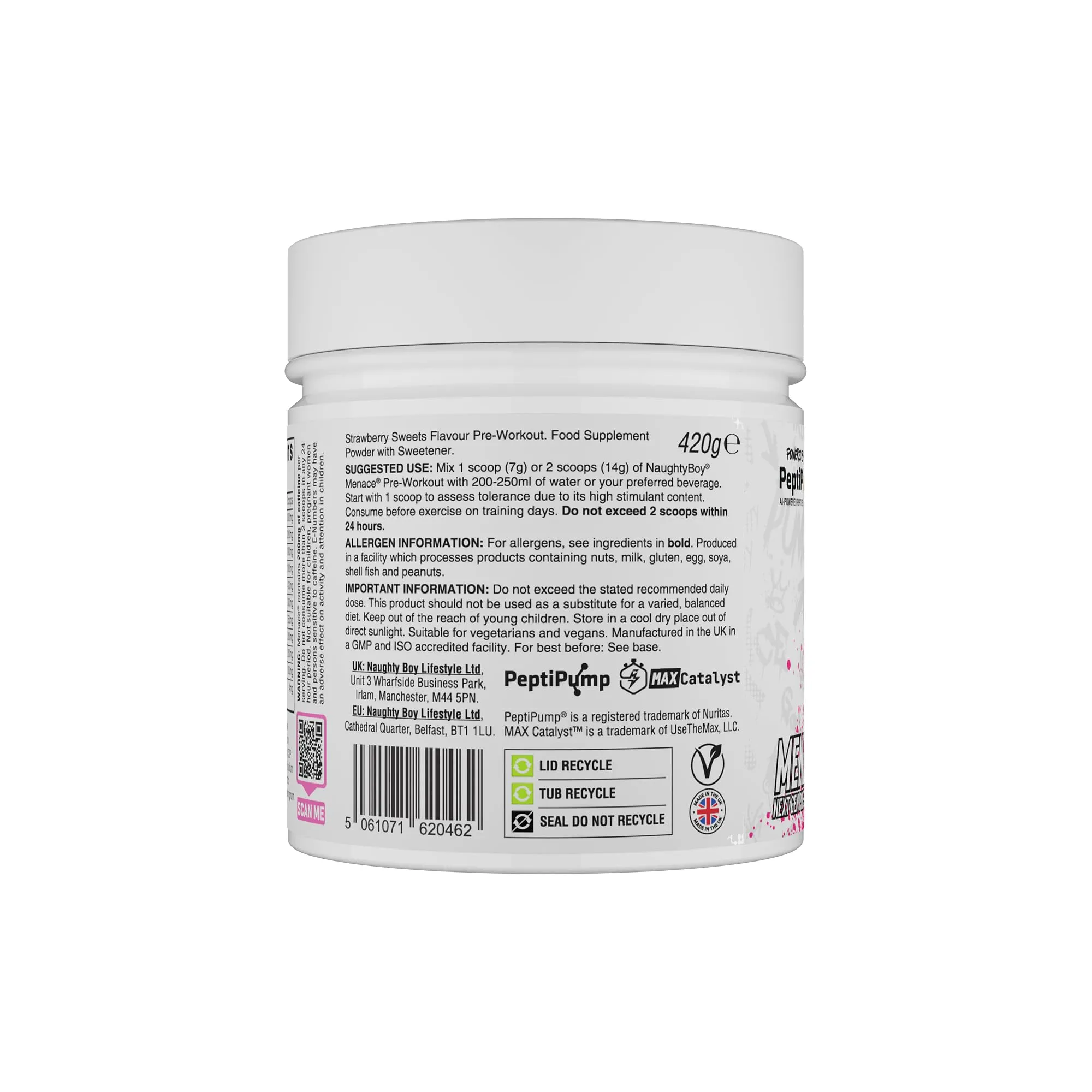 Naughty Boy Menace V2 420g | AI-Powered Peptides for Ultimate Pumps & Performance