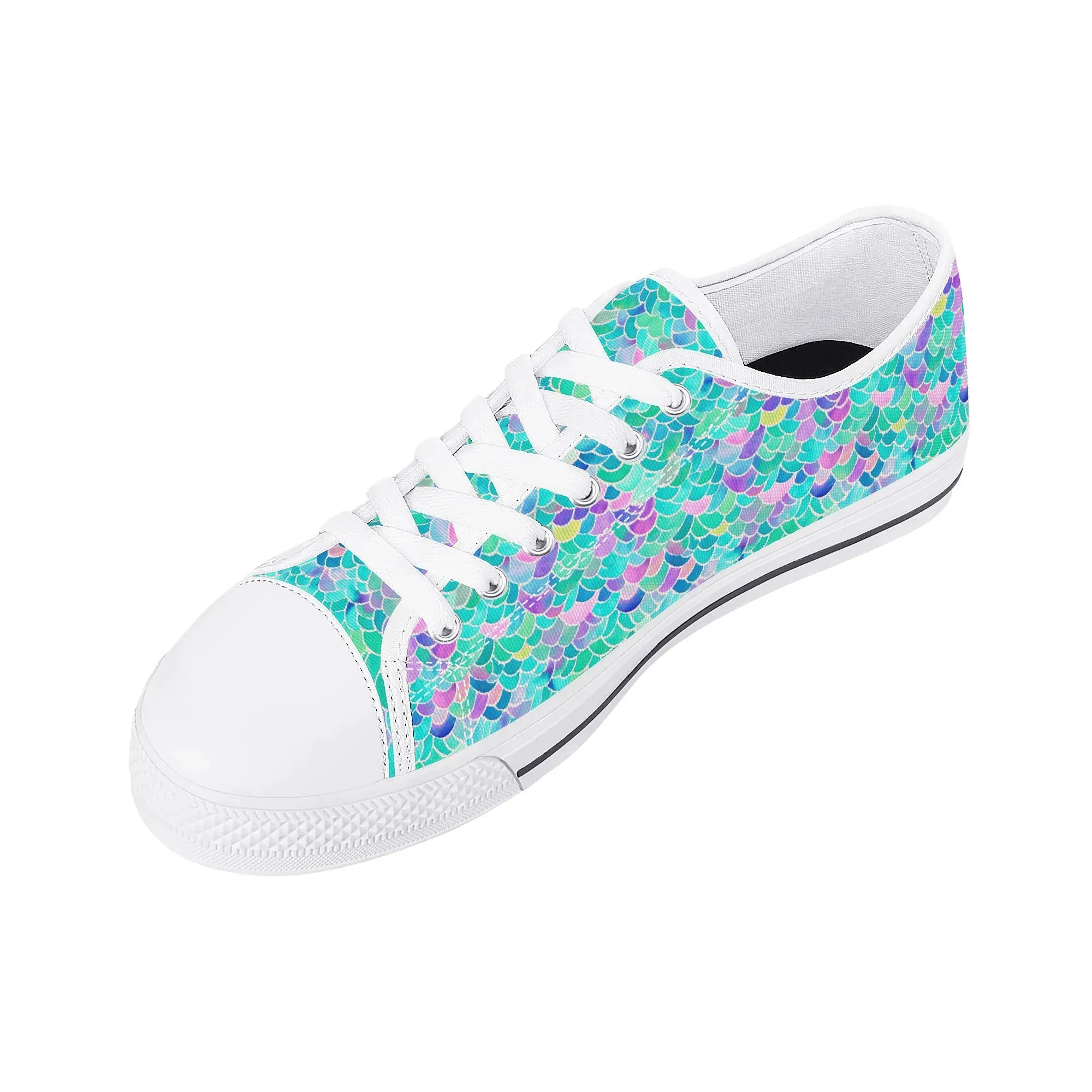 Pastel Seas: Mermaid Tail in Enchanting Pastel Hues Womens Low Top Canvas Sneakers US5.5 - US12