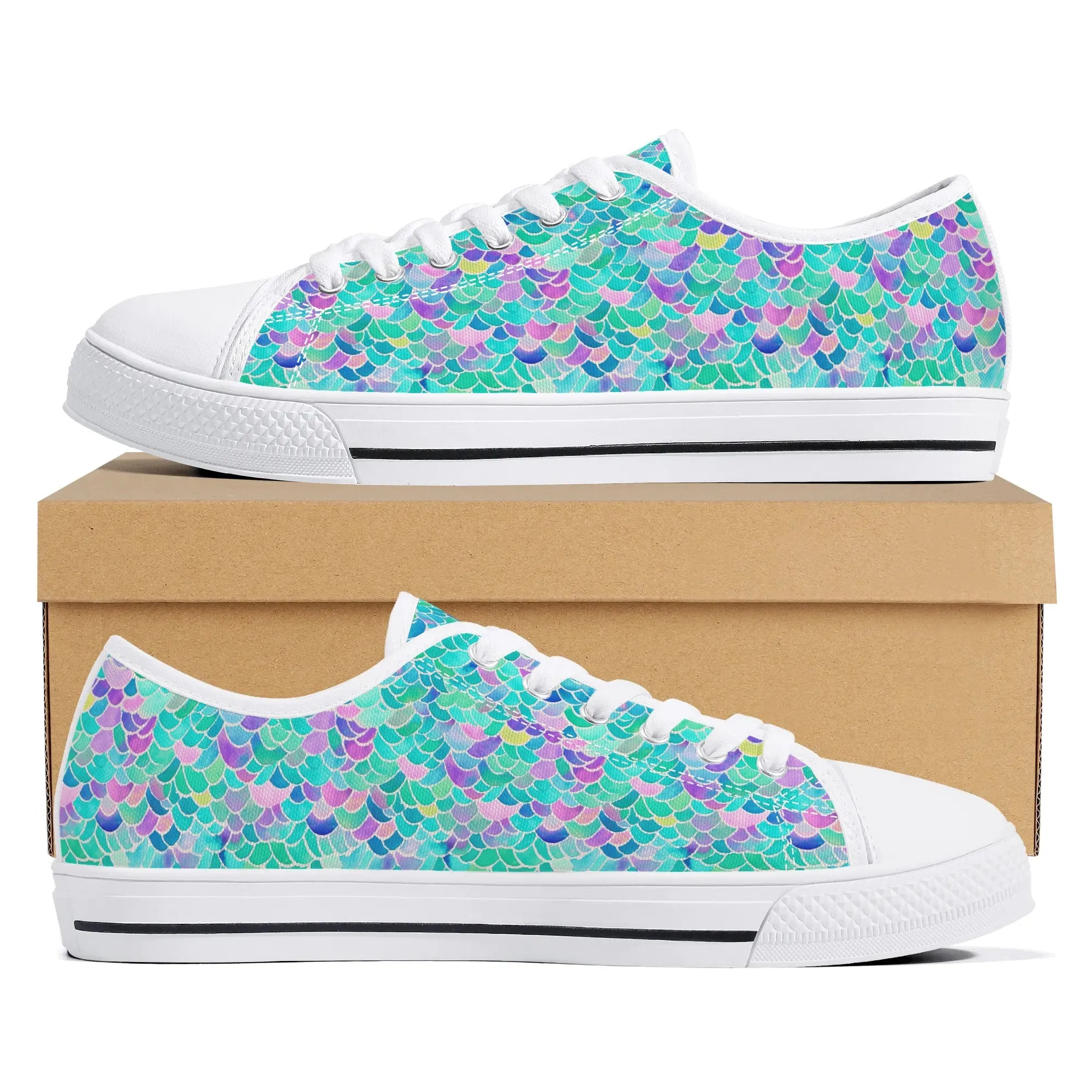 Pastel Seas: Mermaid Tail in Enchanting Pastel Hues Womens Low Top Canvas Sneakers US5.5 - US12