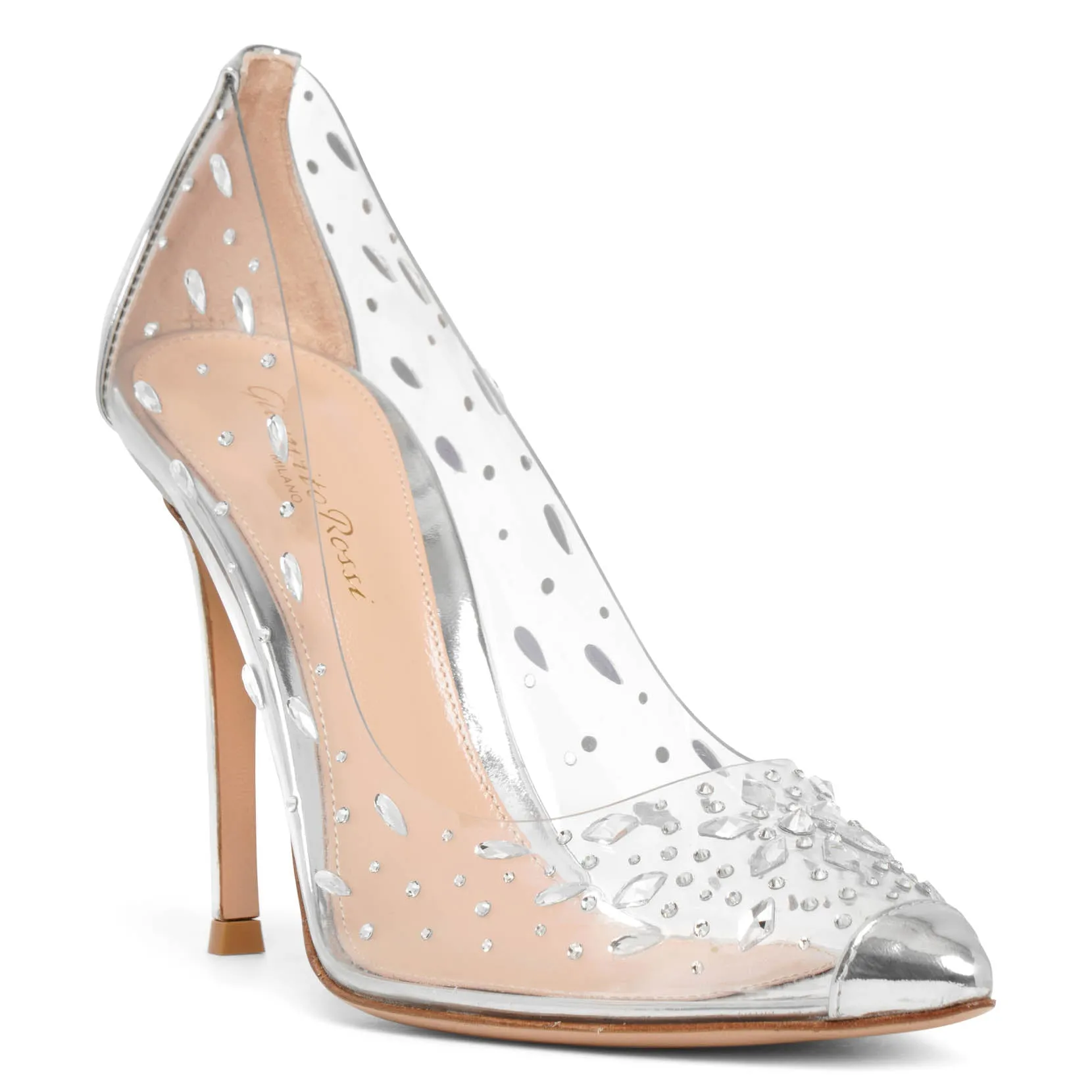 Plexi silver crystal pumps