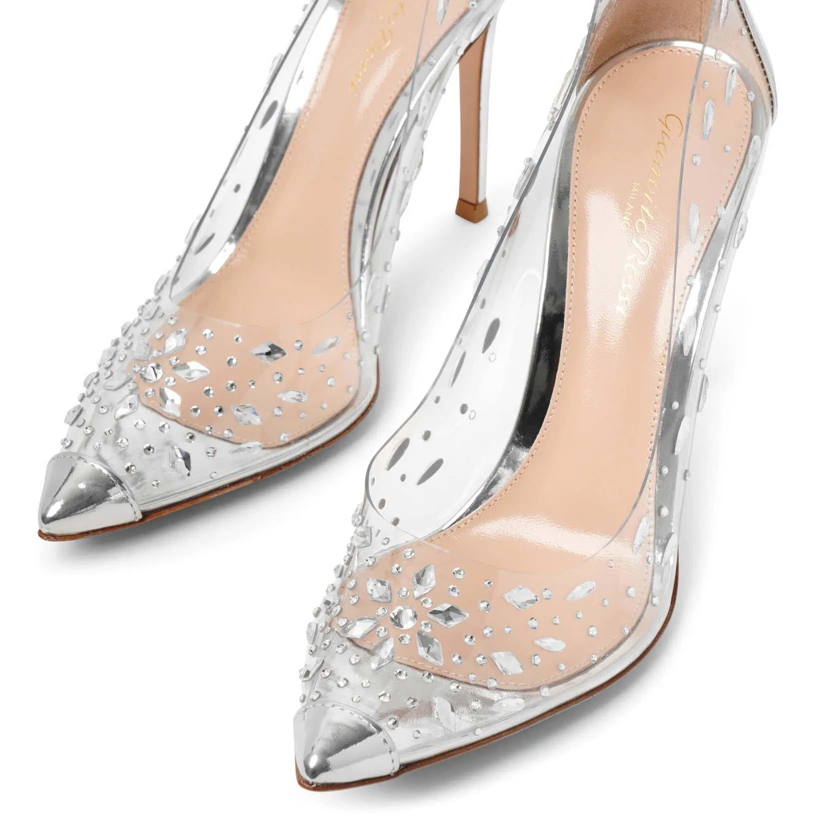 Plexi silver crystal pumps