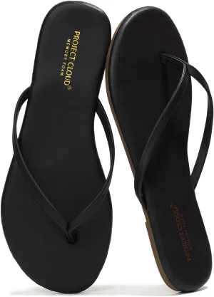 Project Cloud Vegan Leather Flip Flops for Women Footwear - Memory Foam Flats Sandals for Women 2025 - Lightweight Sandals Summer Beach Essentials Slides (Foundations)