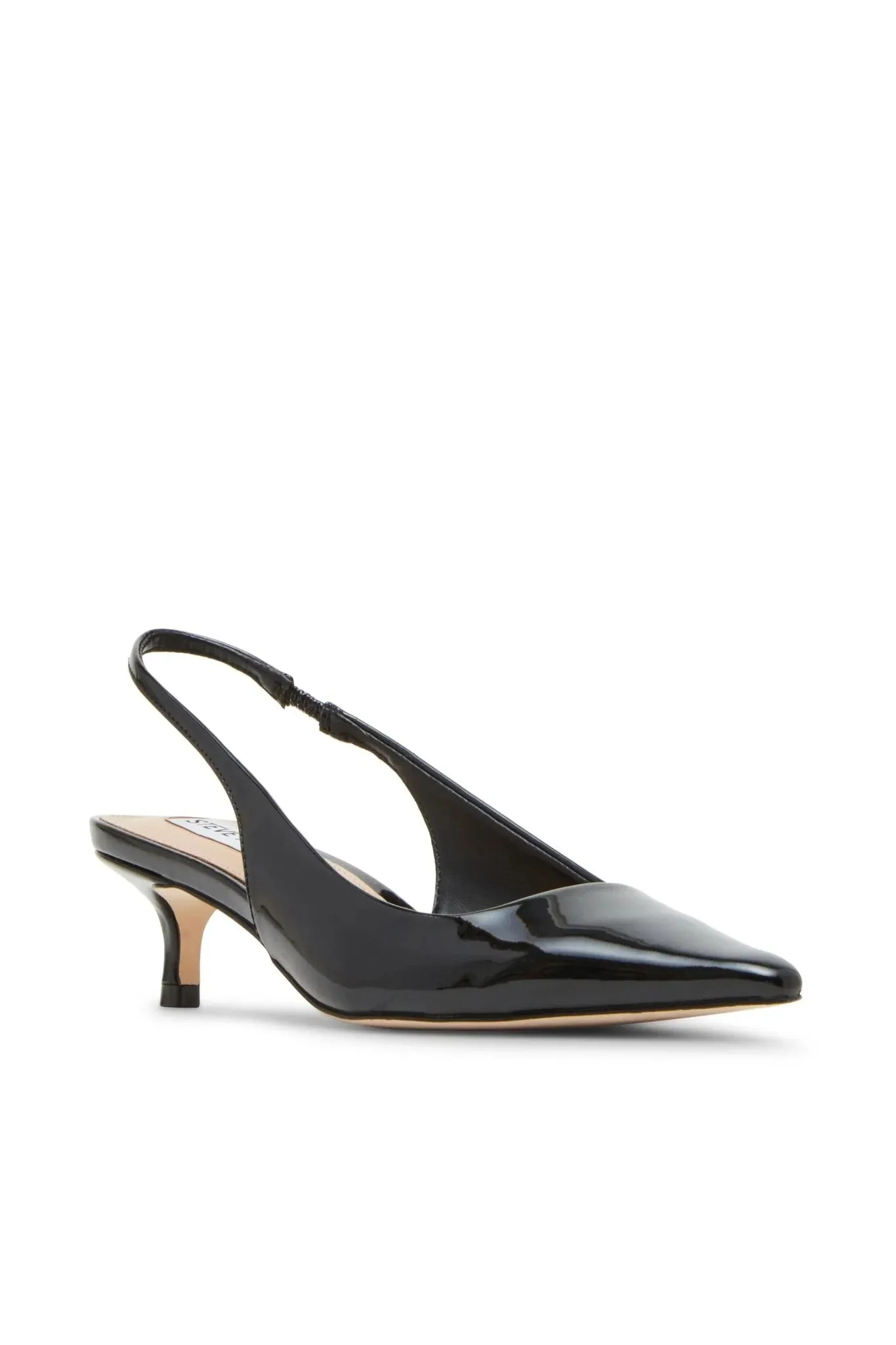 Steve Madden Kari sort spiss lakkpumps med slingback og liten hel