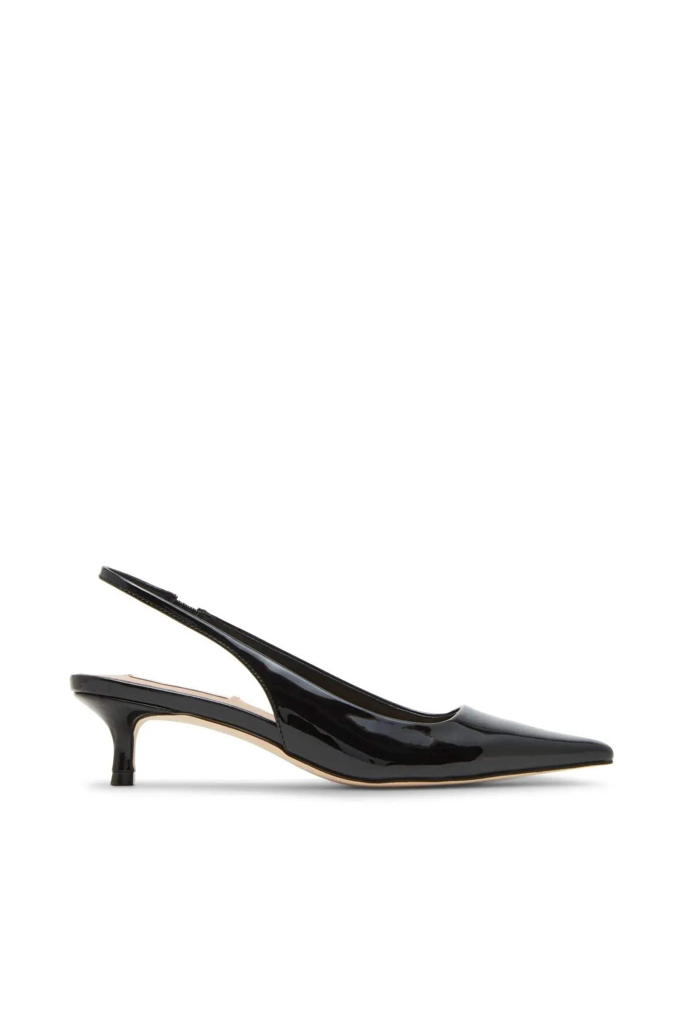 Steve Madden Kari sort spiss lakkpumps med slingback og liten hel