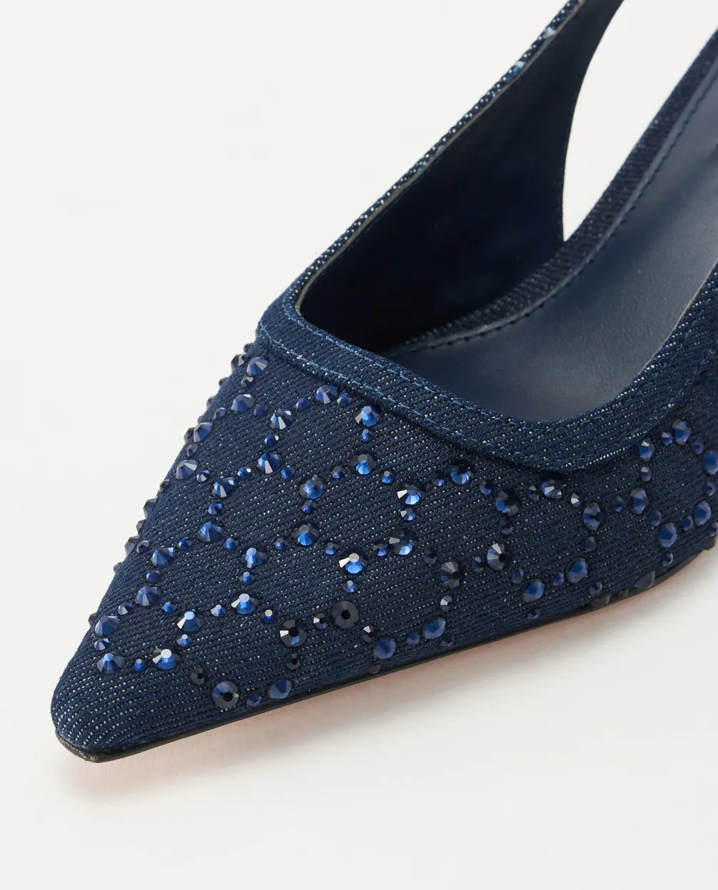 Steve Madden Kari spiss pumps i bl jeans med bl strasstener med slingback og liten hel