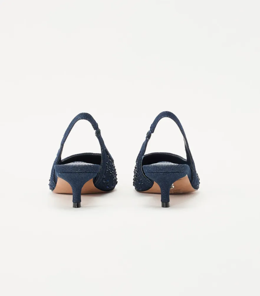 Steve Madden Kari spiss pumps i bl jeans med bl strasstener med slingback og liten hel