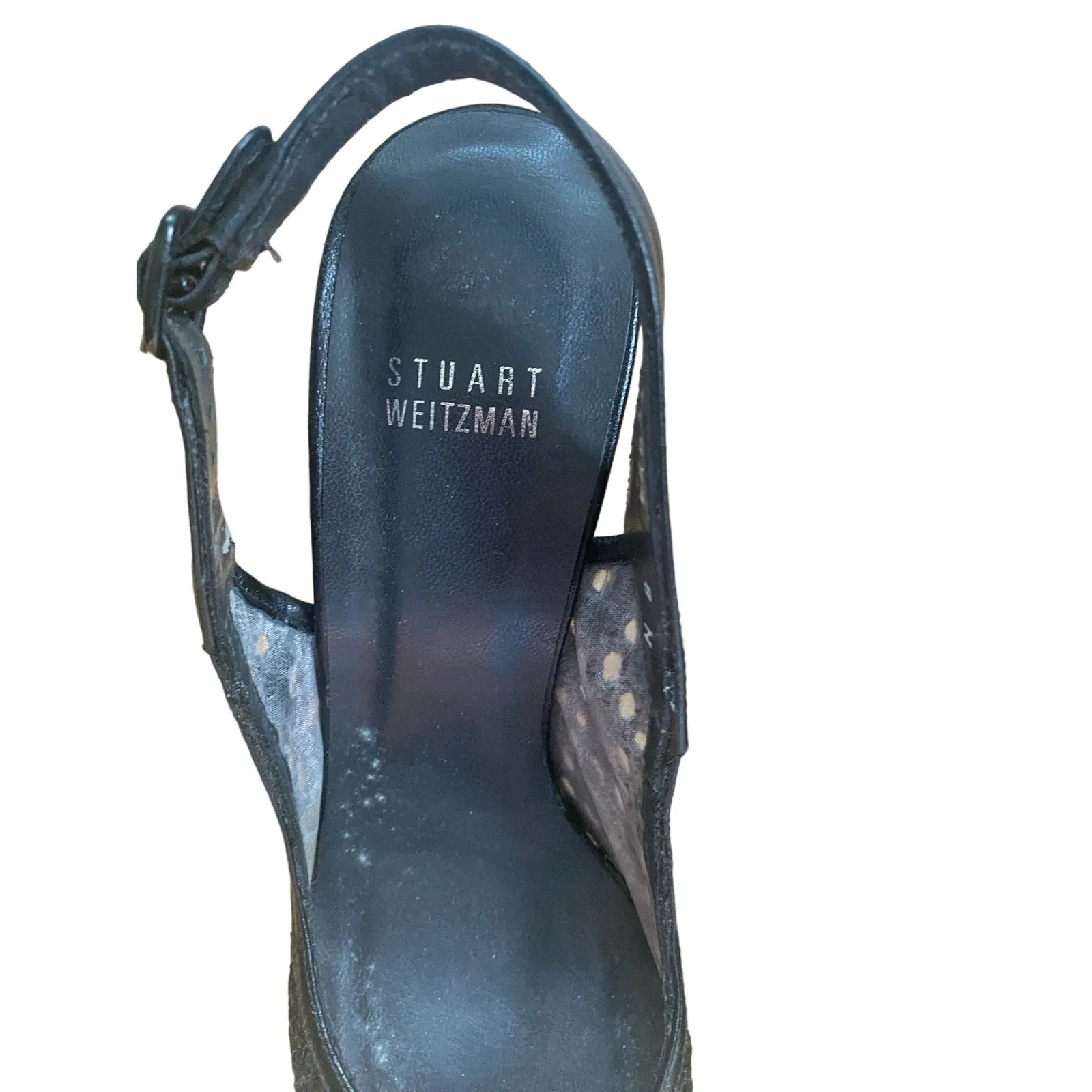 Stuart Weitzman Black Lace Peep Toe Heels Size 8