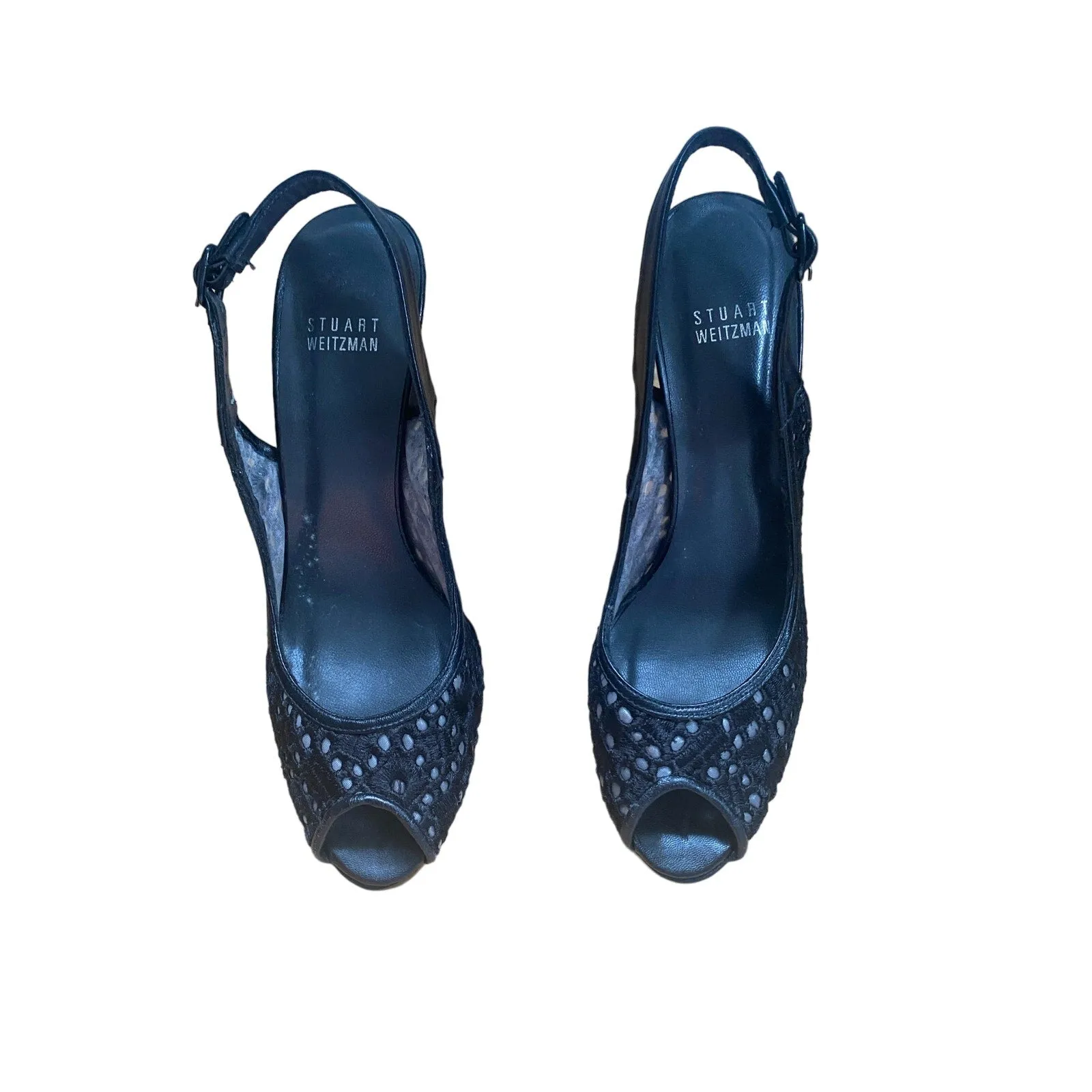 Stuart Weitzman Black Lace Peep Toe Heels Size 8