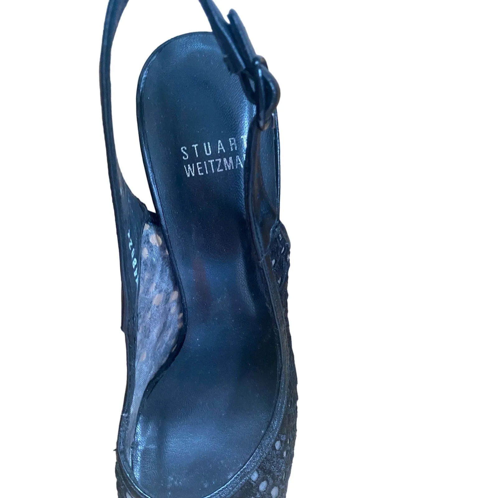 Stuart Weitzman Black Lace Peep Toe Heels Size 8