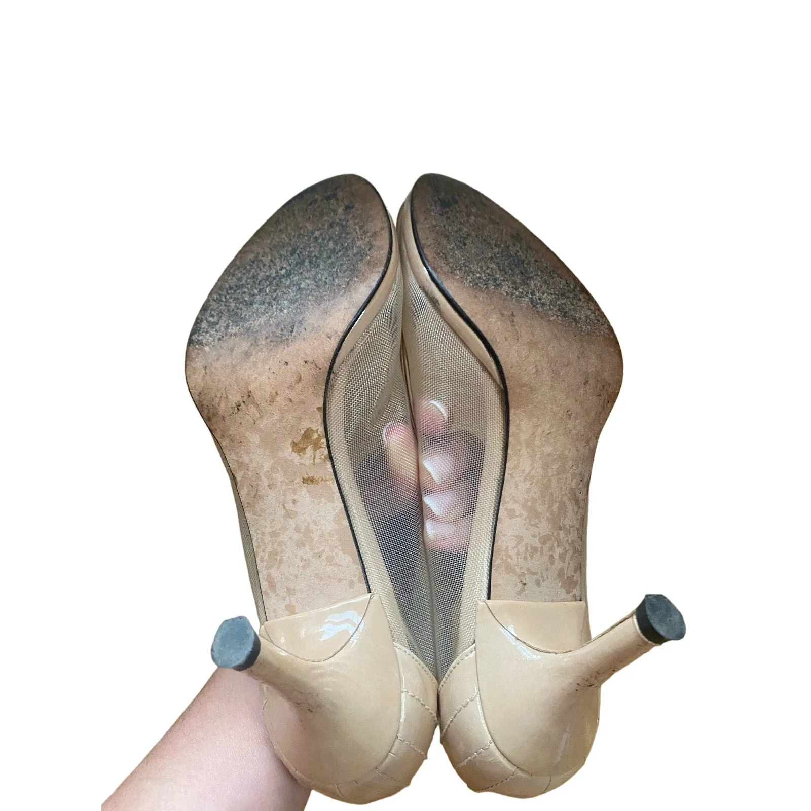 Stuart Weitzman Nude Mesh Peep Toe Heels Size 6