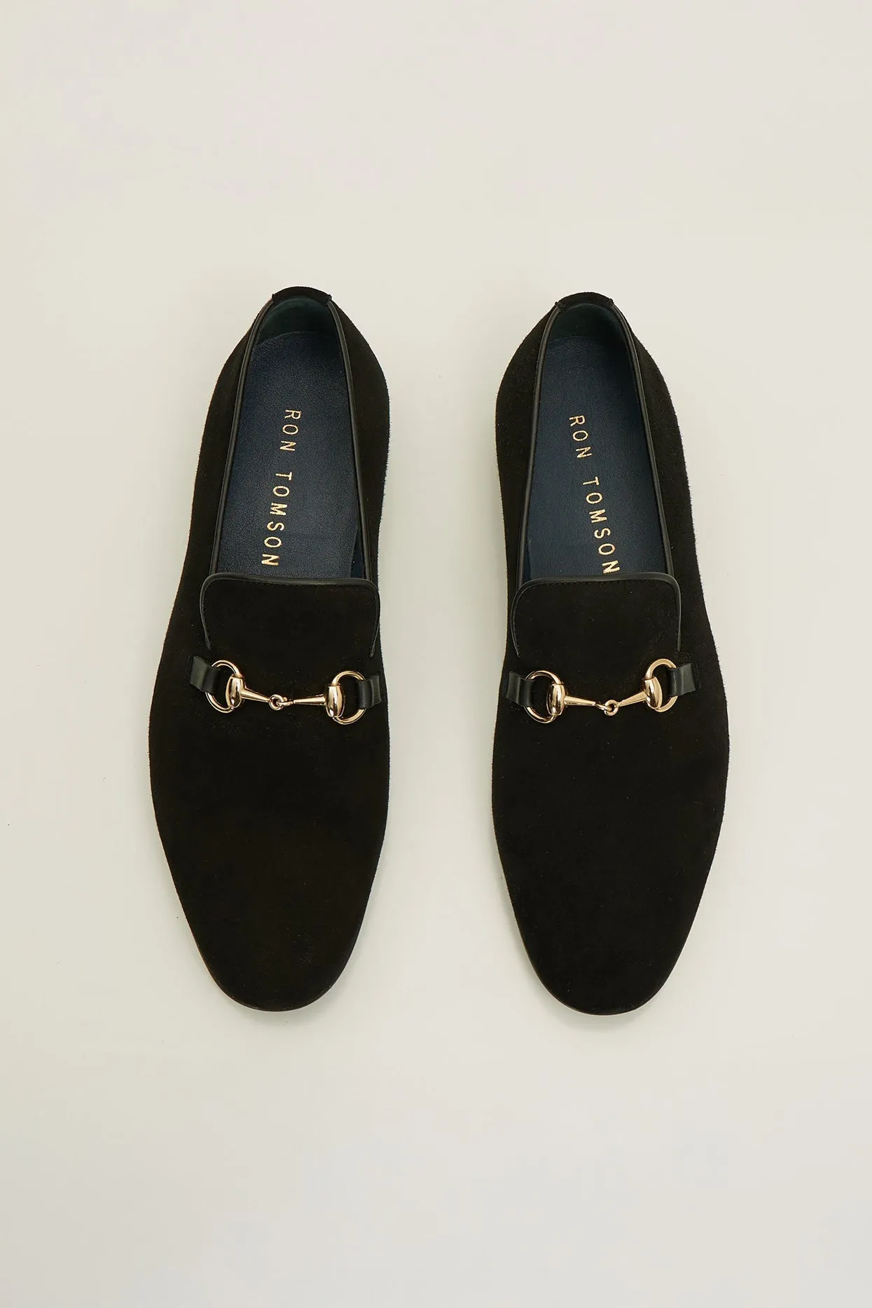 Suede Leather And Gold Metal Bit Loafer - Black