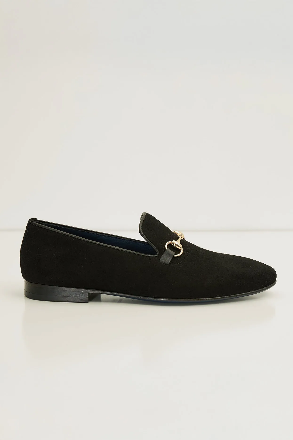 Suede Leather And Gold Metal Bit Loafer - Black
