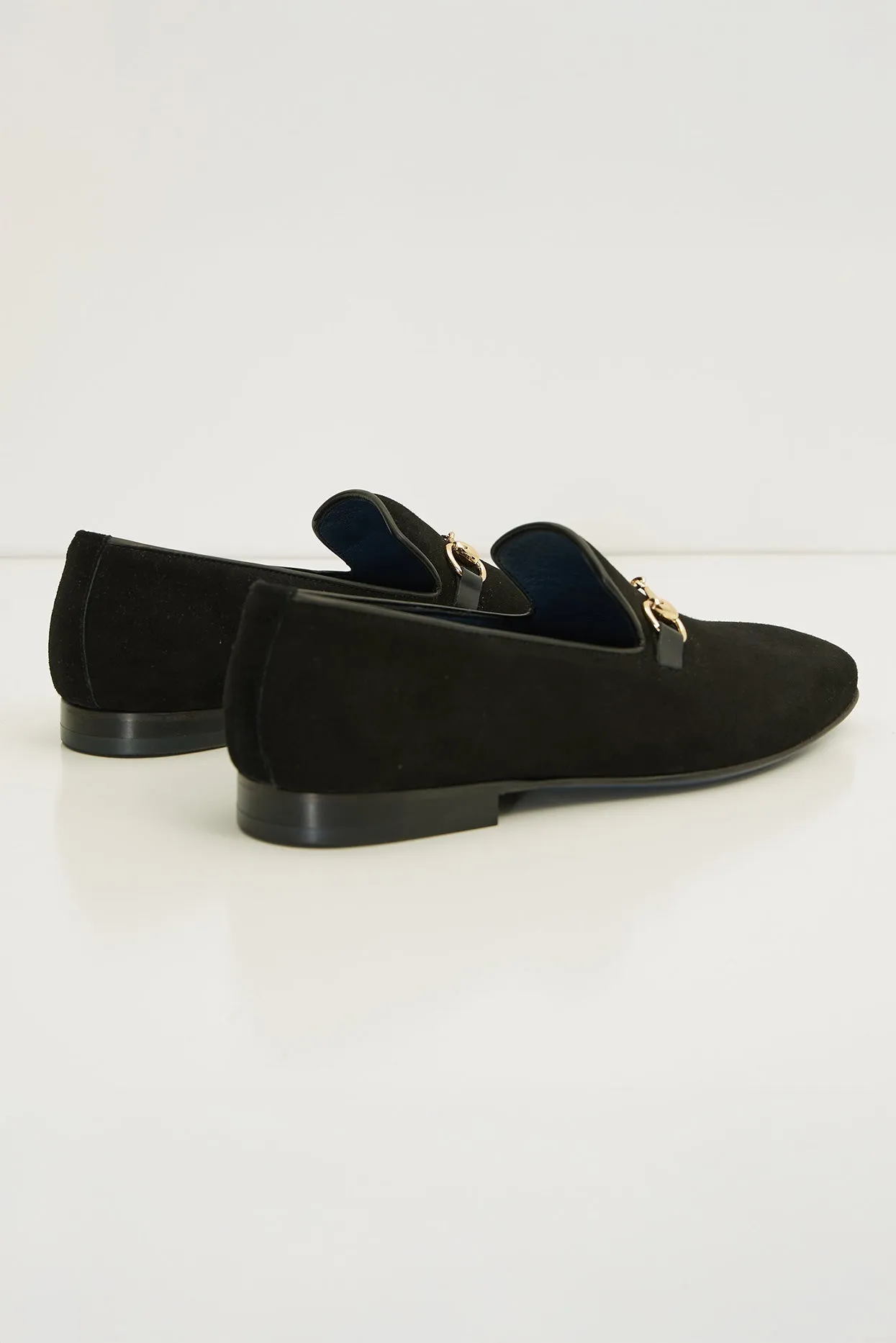 Suede Leather And Gold Metal Bit Loafer - Black