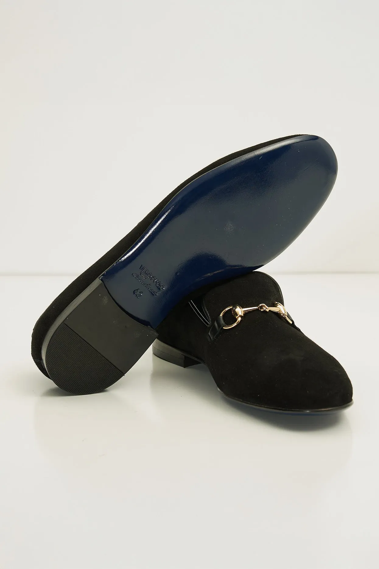 Suede Leather And Gold Metal Bit Loafer - Black