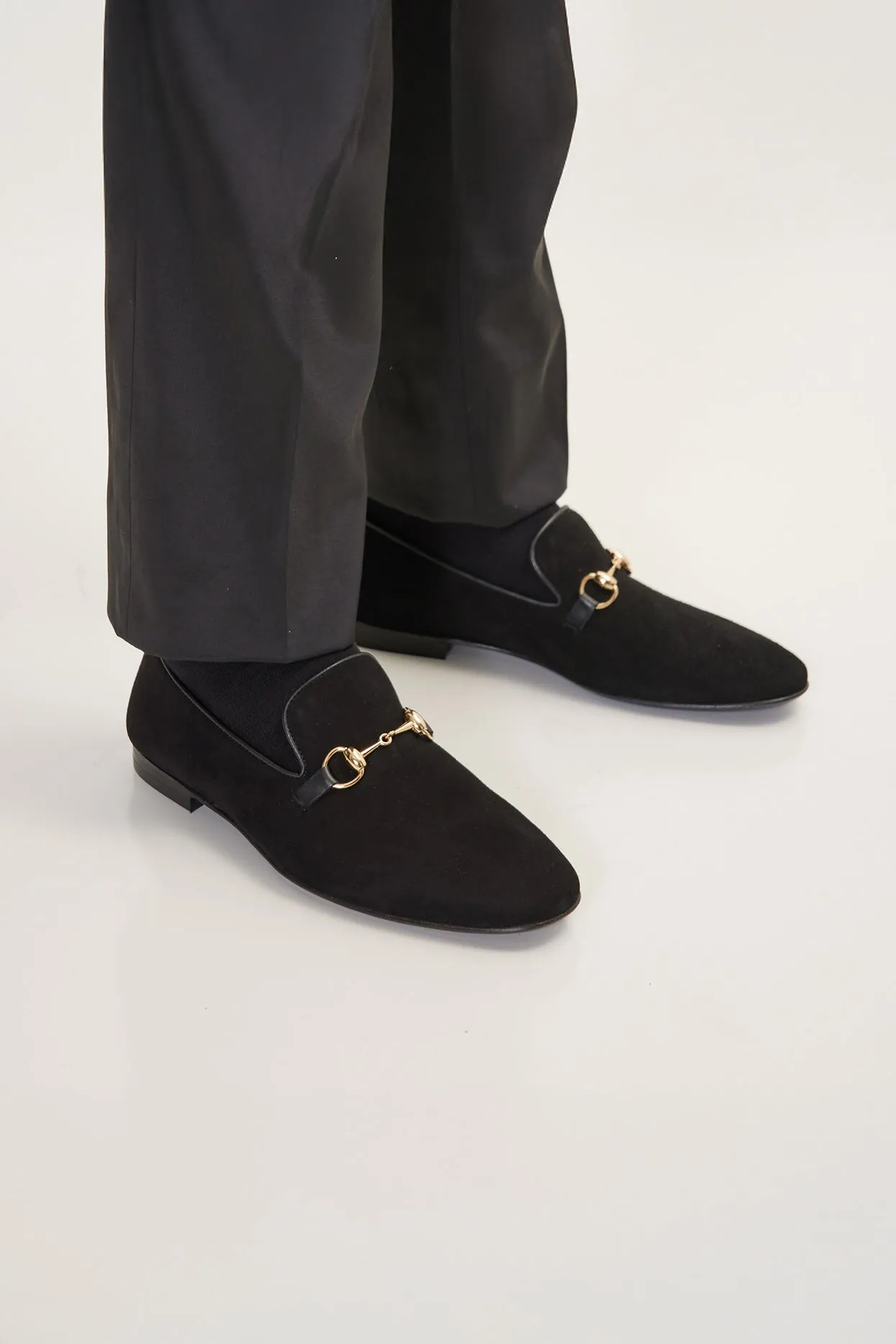 Suede Leather And Gold Metal Bit Loafer - Black