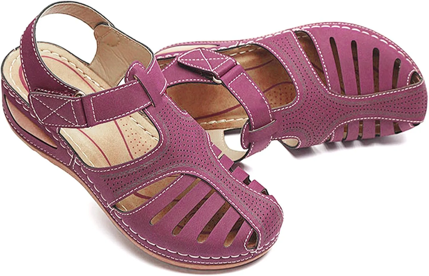 Summer Womens Sandals Casual Bohemia Gladiator Closed Toe Wedge Shoes Comfort Ankle Strap Slip On Orthopedic Platform Sandals