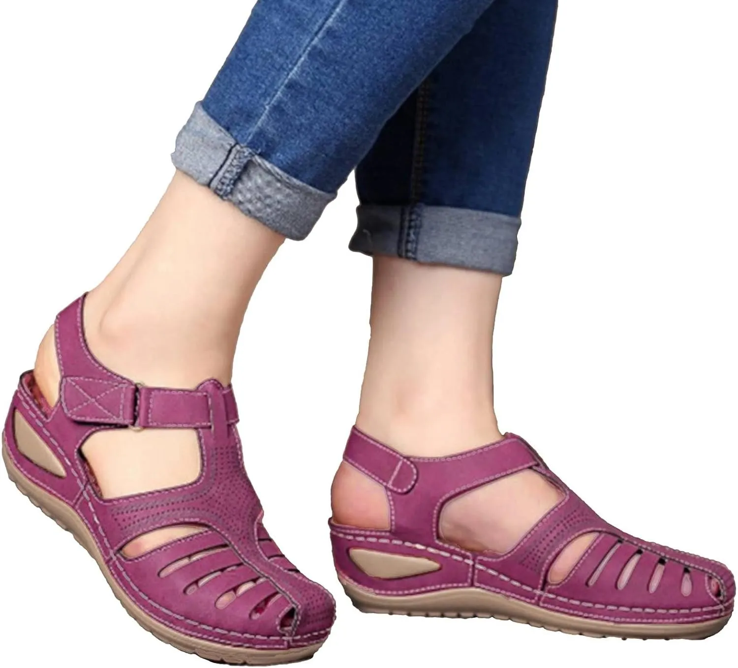 Summer Womens Sandals Casual Bohemia Gladiator Closed Toe Wedge Shoes Comfort Ankle Strap Slip On Orthopedic Platform Sandals
