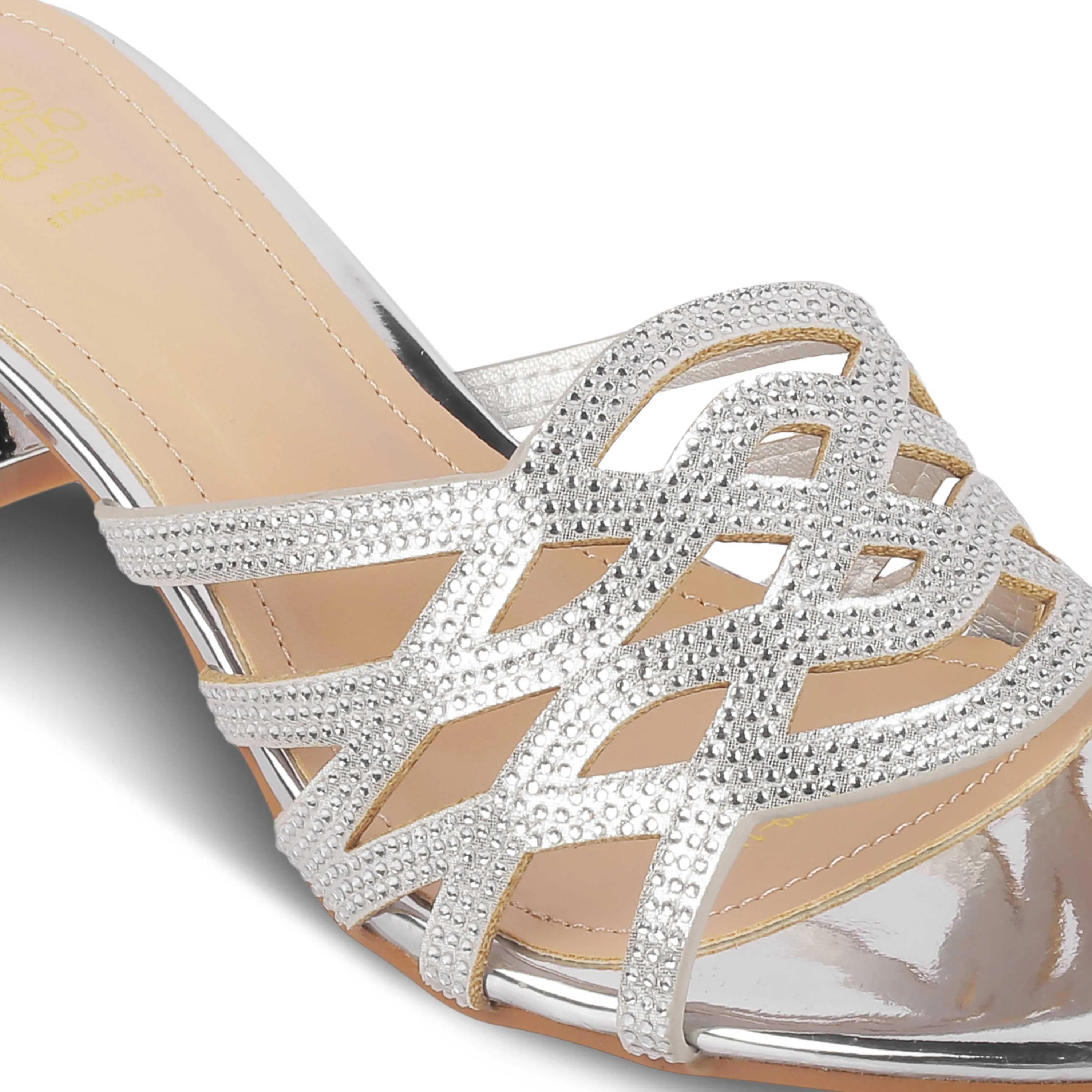 Tresmode Yas Pewter Women's Dress Block Heel Sandals