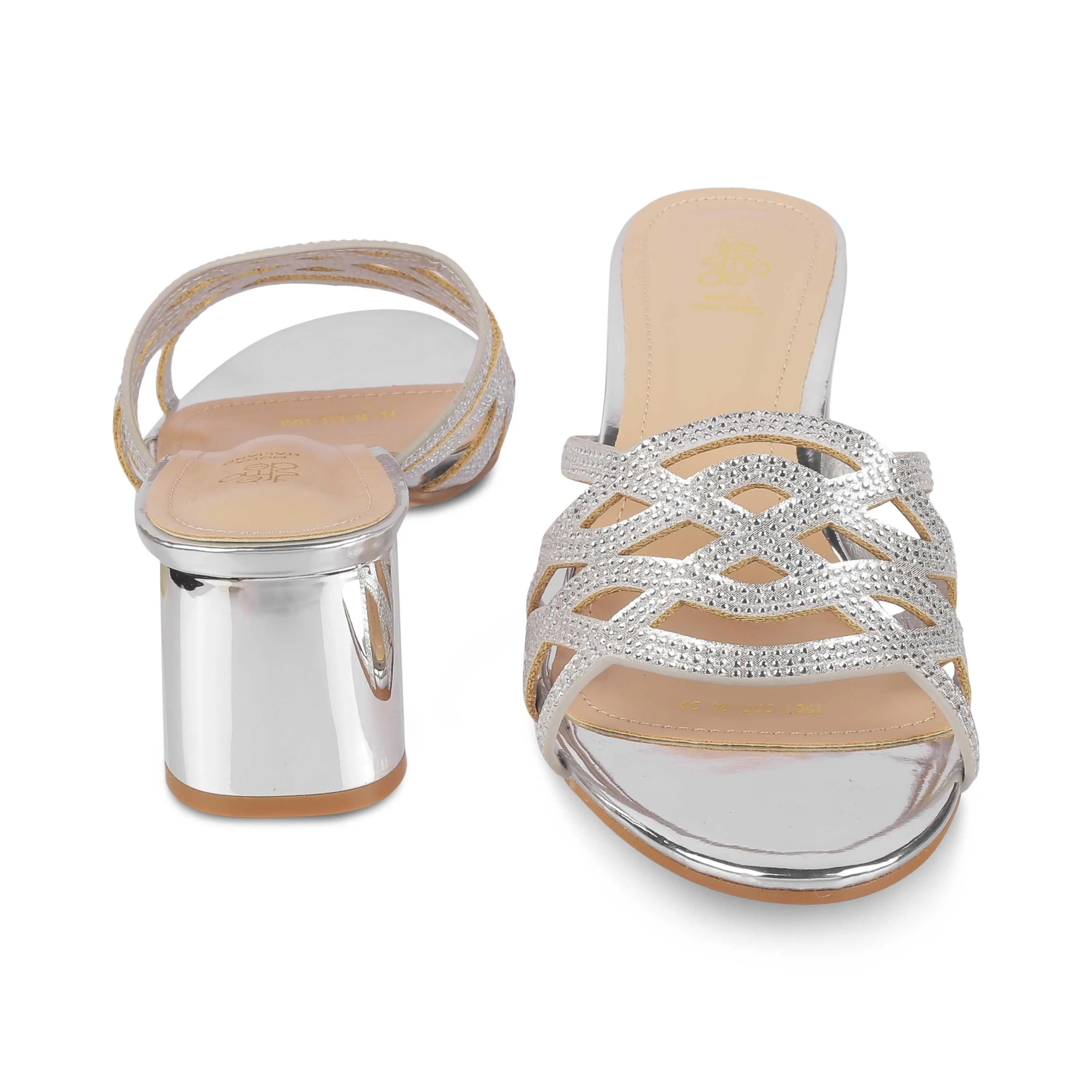 Tresmode Yas Pewter Women's Dress Block Heel Sandals