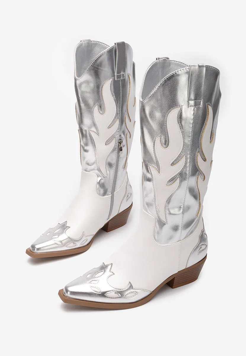 Two-Tone Cowboy Boots -Silver
