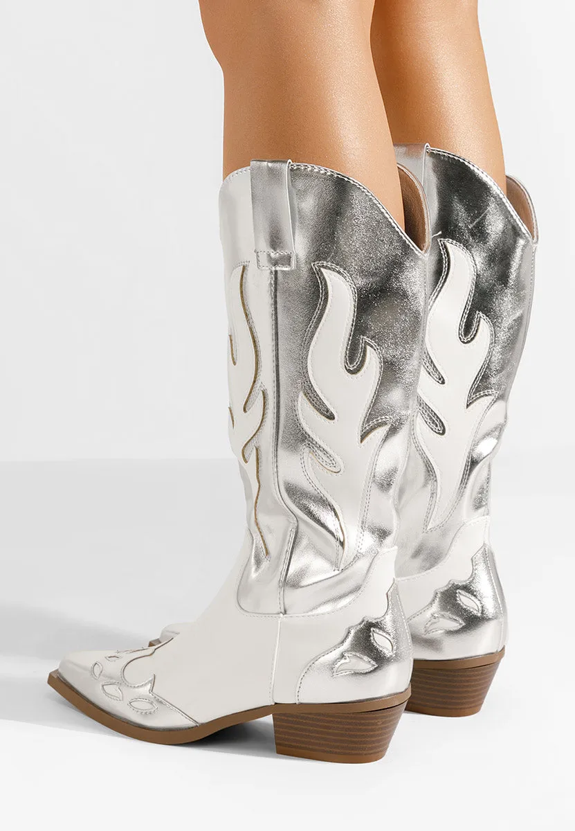 Two-Tone Cowboy Boots -Silver